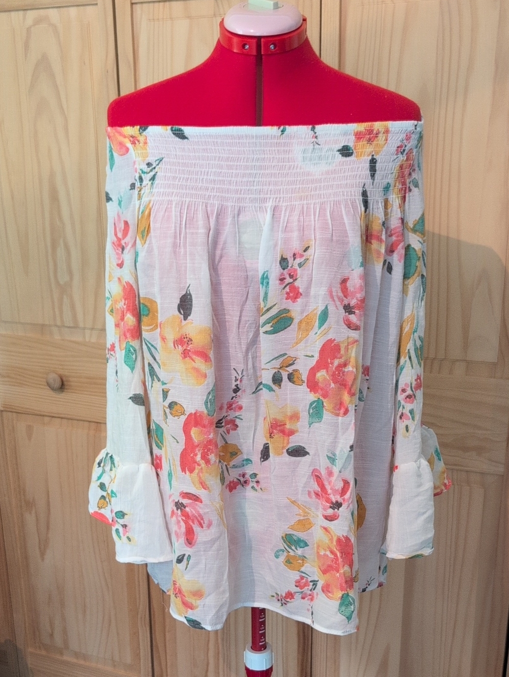 Zac & Rachel White Off-Shoulder Floral Top with Yellow & Pink Blooms